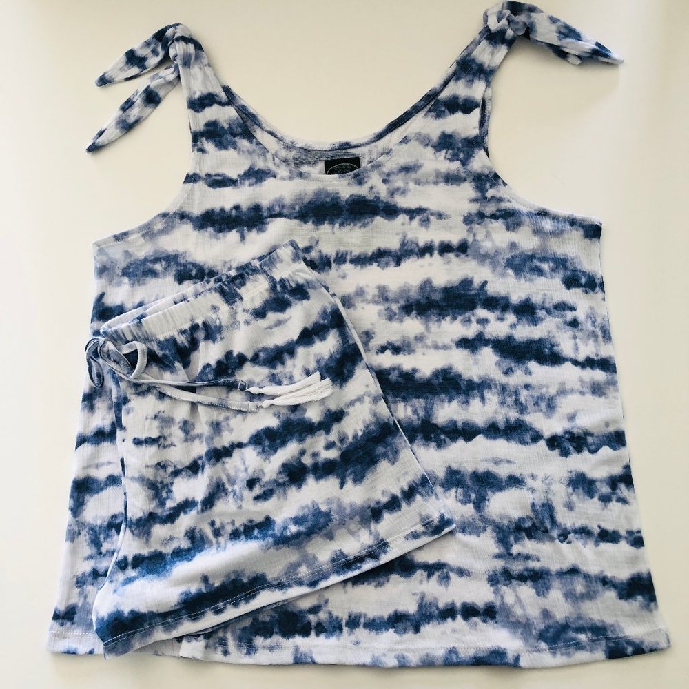 LAURA ASHLEY Loungewear Navy & White Tie Dye 2 Pc - Picture 2 of 7